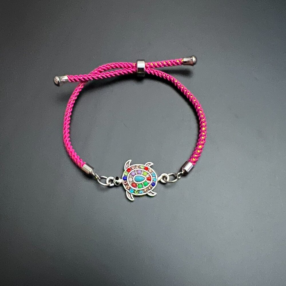 Designs by Forte Hot Pink Slide Cord Bracelet | Turtle Charm Tropical Boho - Picture 4 of 5